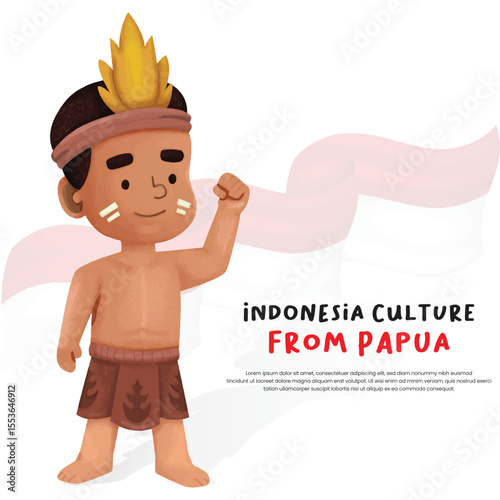 Cute Indonesian children's characters with Papua culture