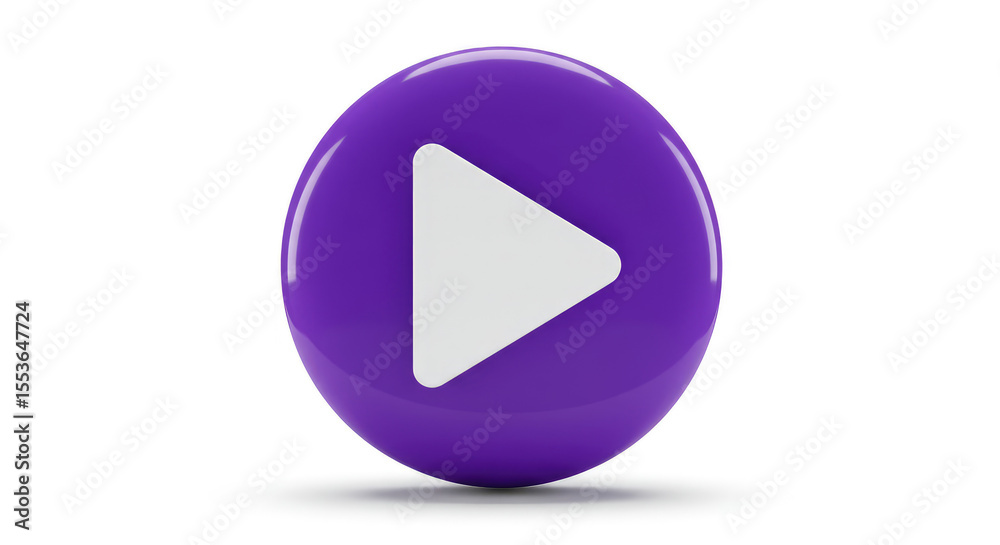 Purple Play Button 3D Render Icon. Purple Play Button 3D Render Icon.
