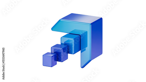 Blue 3D business graph icon with success chart design and cube structure