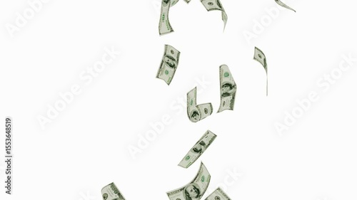 3d dollars bills falling down animation. Money rain loop One hundred dollar, Banknotes Money Flying, United States dollars falling transparent alpha channel 4k video., Money rains from the sky.