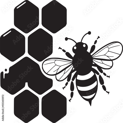 Honeycomb and bee vector illustration for beekeeping and honey production design elements and graphics silhouette