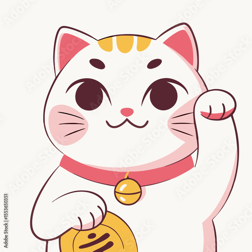 Cute Cartoon Maneki Neko Cat Illustration
