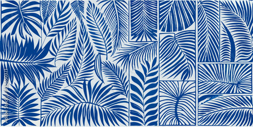 Blue Tropical Palm Leaves Pattern Background