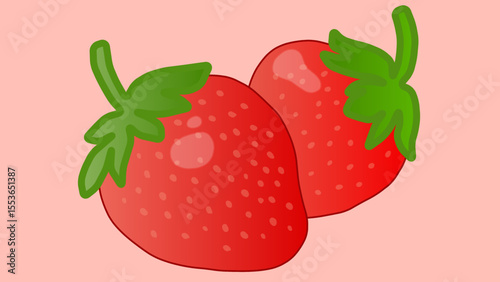 Pink seamless pattern with red strawberry. Background red cherries and green leaves. Vector design sweet berries as wallpaper