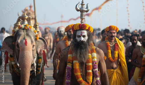 AI generator images of Holy men, Maha Kumbh Mela, the world's largest spiritual gathering Hundreds of thousands of Indians are among the hundreds of devotees who gather for this ancient tradition