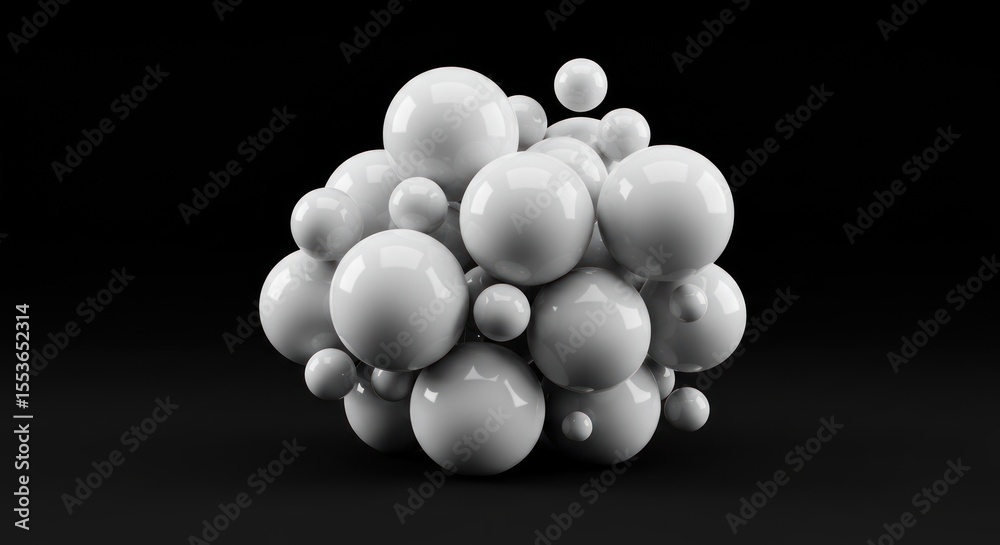 Fototapeta premium White Spheres Cluster on Black Background Modern Abstract Art Display