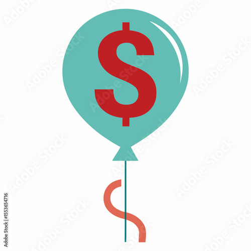 Teal balloon with red dollar sign and matching ribbon