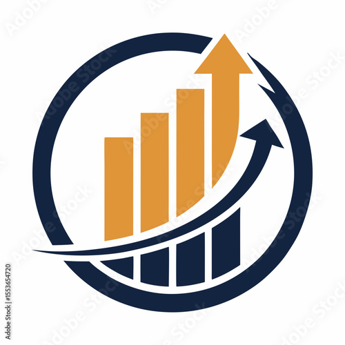 Circular growth chart with upward trending arrows and bars