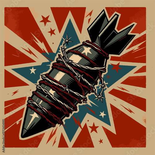 Bound Bomb with American Flag Symbolism in Patriotic Graphic Style