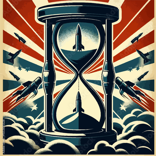 Hourglass with Missiles Against American Flag Background