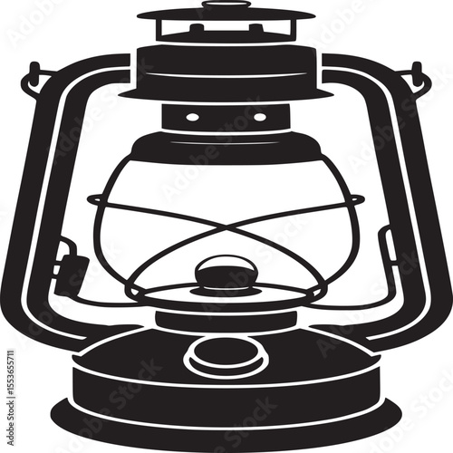 Vintage kerosene lantern vector illustration black and white camping lamp oil lantern icon design 100 characters silhouette