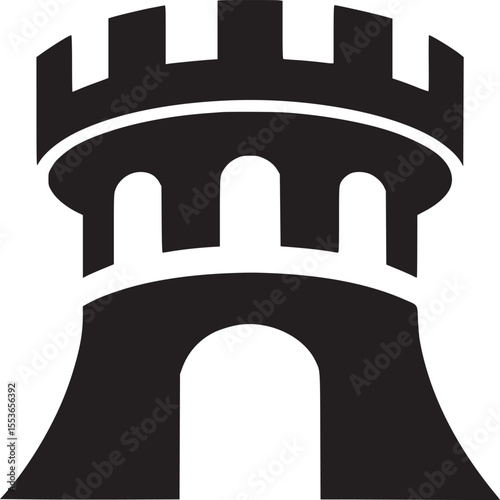 Castle tower icon vector illustration medieval fortress architecture silhouette graphic design element isolated