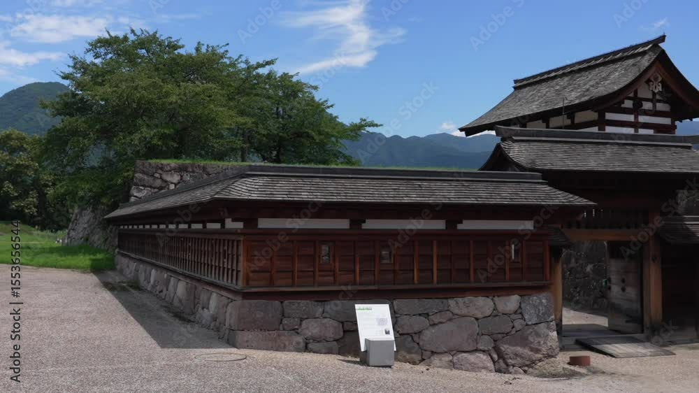 The ruins of Matsushiro Castle, an ancient Japanese castle. The remaining traditional defensive structures and stone walls tell the history of Japan's Warring States period. The ruins of Matsushiro Castle, an ancient Japanese castle. The remaining traditional defensive structures and stone walls tell the history of Japan's Warring States period.