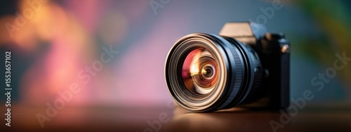 Close-up view of a modern camera lens