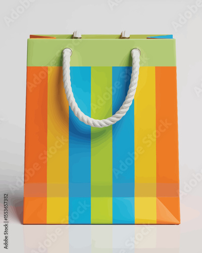 Colorful striped shopping bag with white rope handles on a white background