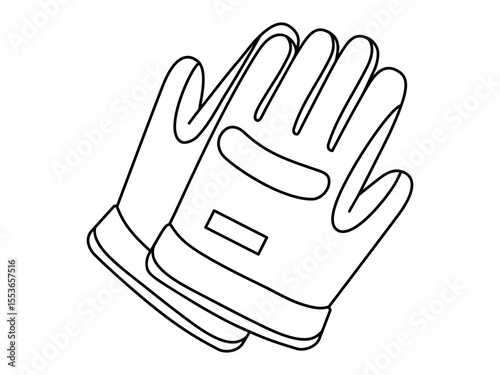 Hand drawn cute outline illustration of safety gloves. Flat vector protection covering for hands line art doodle. Construction uniform sticker. Support service icon. Settings fix problem. Isolated.
