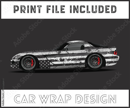 Print File Included Car Wrap Design with American Flag Theme