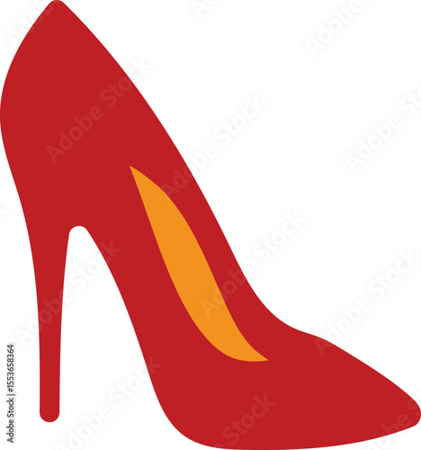 Red High Heel Shoe with Yellow Accent on White Background
