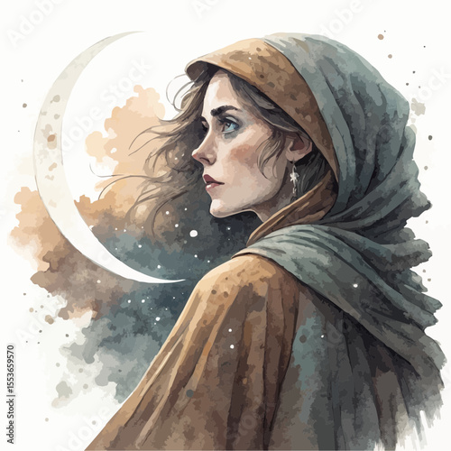  wind, woman, windblown, hair, flowing dress, closed eyes, calm, serene, peaceful, watercolor, charcoal, realism, soft light, ivory, brown, warm tones, female, portrait, wind motion, gentle breeze, is