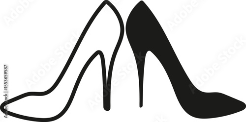high heel shoes in black and white silhouette illustration
