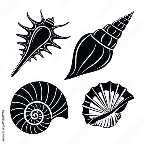 "Silhouette Sea Shell Vector Collection – Conch and Shell Illustrations in EPS Format"

