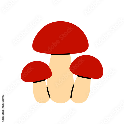 Cluster of red mushrooms with thick stems and round caps