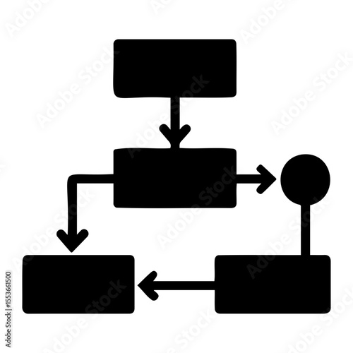 A simple flowchart diagram with rectangular boxes and arrows showing the process flow and steps on transparent background