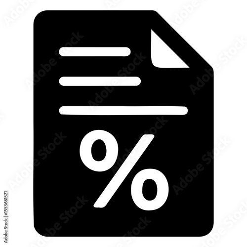 Black document with a percentage symbol and three lines indicating text on the page image on transparent background