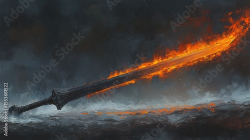 Fiery sword on a frozen landscape