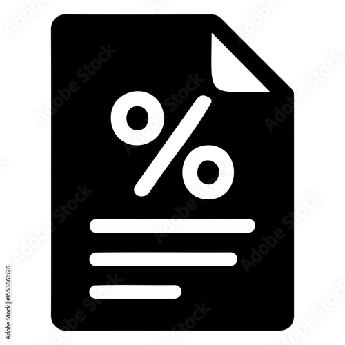 Black document with percentage symbol and lines representing text on a white background on transparent background