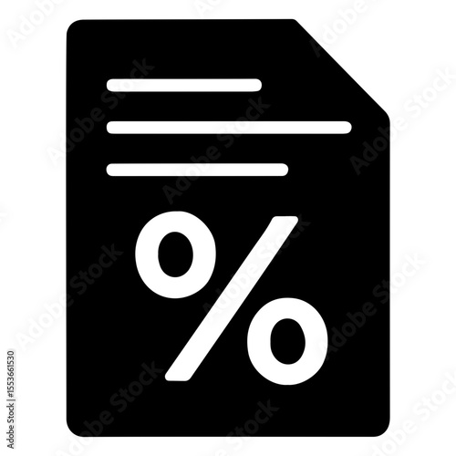 Black document with horizontal lines and a white percentage symbol in the center area on transparent background