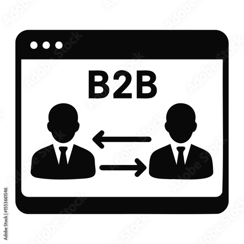 Business to business concept showing two people exchanging information on a website screen on transparent background