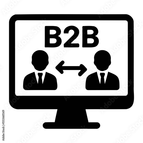 Business to business connection displayed on a computer screen with two people iconss on transparent background