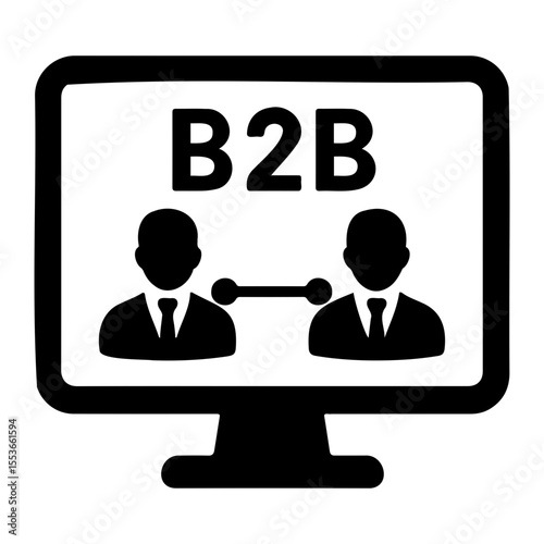 Illustration of a computer screen displaying b2b with two business people connected online on transparent background
