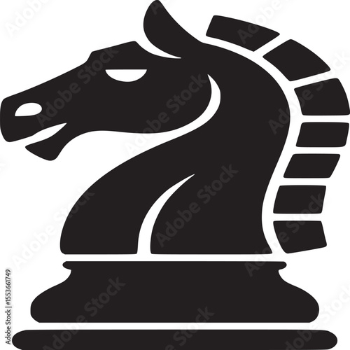 Black chess knight piece vector illustration strategic game icon design for graphic design and art silhouette