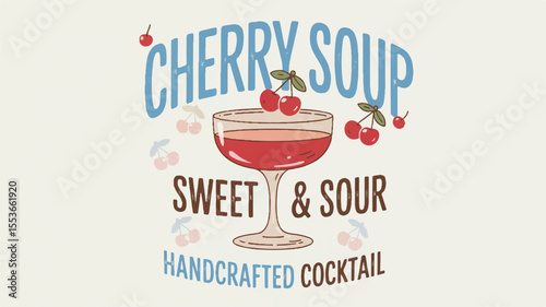 Vintage Cherry Soup Cocktail Illustration