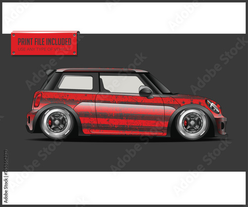 Orange and Gray Car Wrap Design for a Mini Cooper