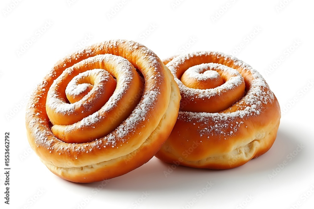 Fototapeta premium Two sweet spiral pastries are isolated on white background