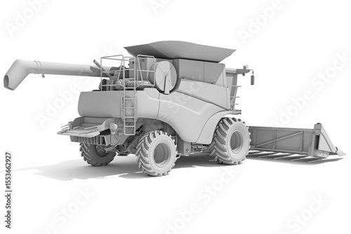 Combine Harvester Farm Equipment in Clay Style Render on White Background 3D Rendering