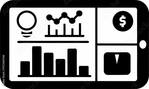 Mobile Finance Dashboard Silhouette Vector Illustration