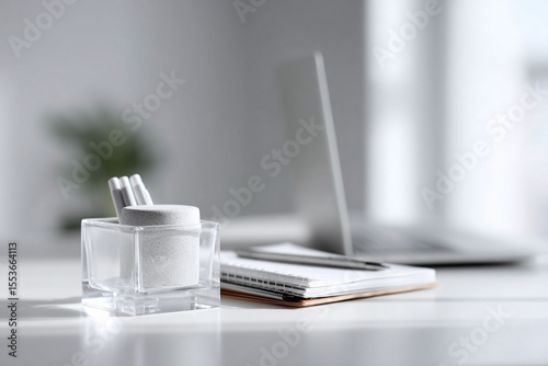 Wallpaper Mural Clean, modern workspace featuring minimal stationery and laptop against a blurred background. Perfect for productivity, focus, and home office themes. Torontodigital.ca