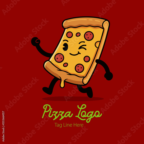Dancing Pizza Slice Character Logo
