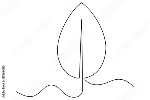 Continuous line drawing of a leaf in minimal single line vector style for nature and eco designs
