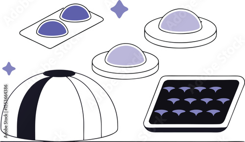 Vector background showing stylized reactions of gelatin, agar, and xanthan gum creating glossy molecular blobs and edible gels