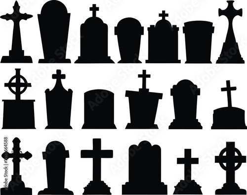 Collection of Gravestone Silhouettes for Halloween or Memorial Day Designs