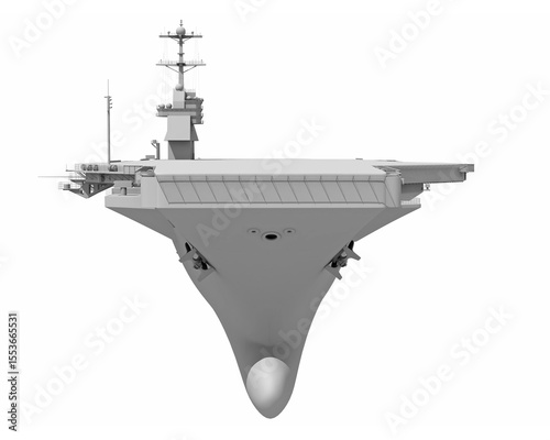 Aircraft Carrier Military Vessel in Clay Style Render on White Background 3D Rendering
