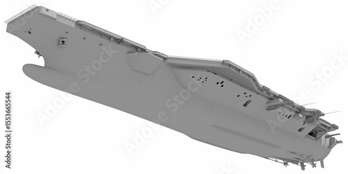 Aircraft Carrier Military Vessel in Clay Style Render on White Background 3D Rendering