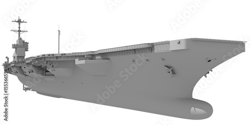 Aircraft Carrier Military Vessel in Clay Style Render on White Background 3D Rendering