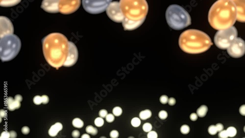 Glamorous Celebration Animation with Gold & Silver Balloons and Glitter Effects.