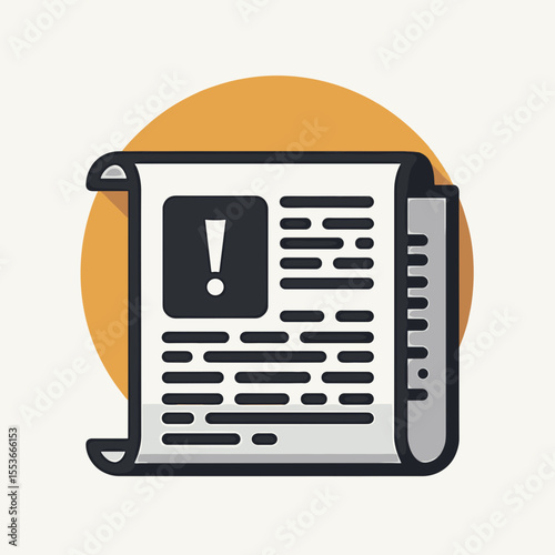 Alarm notification scroll with exclamation mark on orange background  